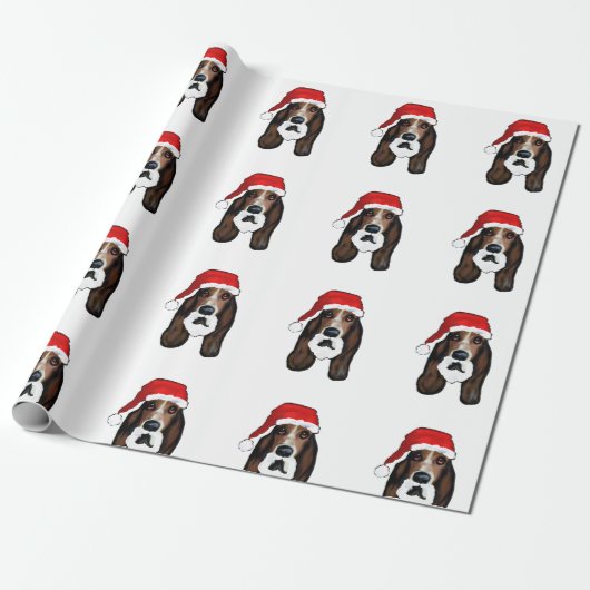 CHRISTMAS BASSET HOUND CADEAUPAPIER (Uitgerold)