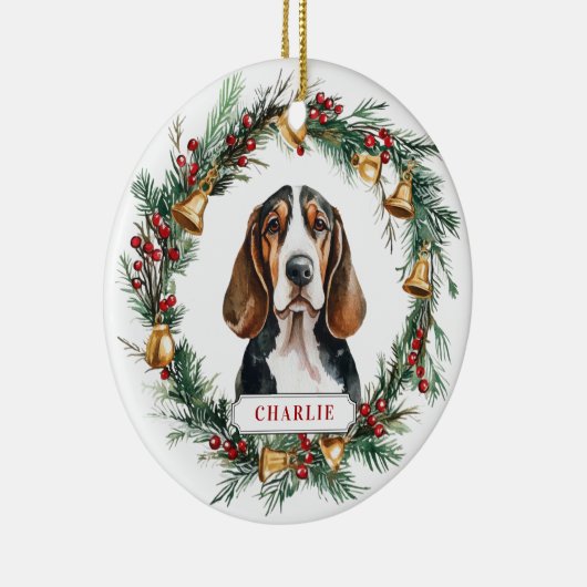 Christmas Basset Hound Ceramic Circle Ornament (Rechts)