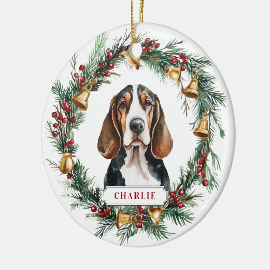 Christmas Basset Hound Ceramic Circle Ornament (Links)