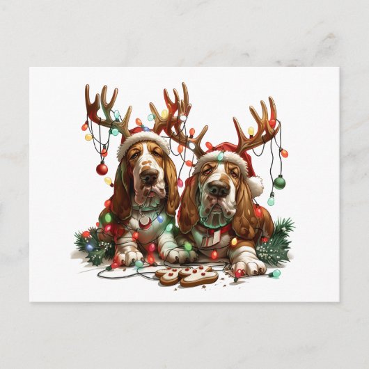 Christmas Basset Hound Dogs Briefkaart (Voorkant)