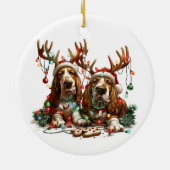 Christmas Basset Hound Dogs Keramisch Ornament (Achterkant)