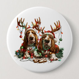 Christmas Basset Hound Dogs Ronde Button 4,0 Cm