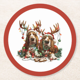 Christmas Basset Hound Dogs Ronde Kartonnen Onderzetter
