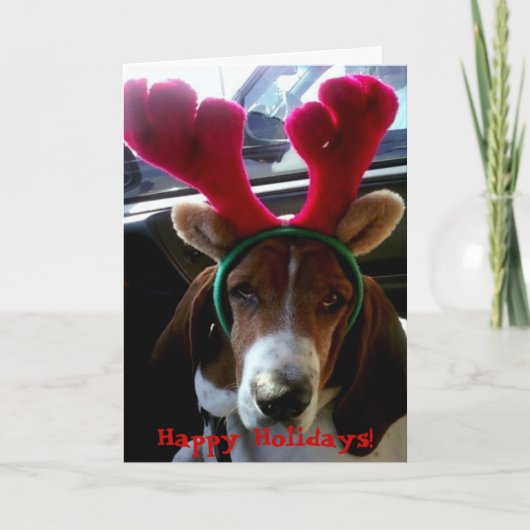 Christmas Basset Hound Reindeer Kaart (Voorkant)