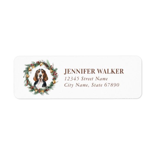 Christmas Basset Hound Retour Adreslabels Etiket (Voorkant)