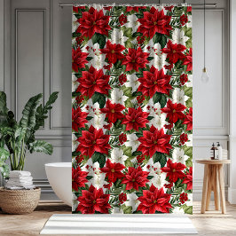 Christmas Bath Curtain Poinsettia Winter Accent Douchegordijn