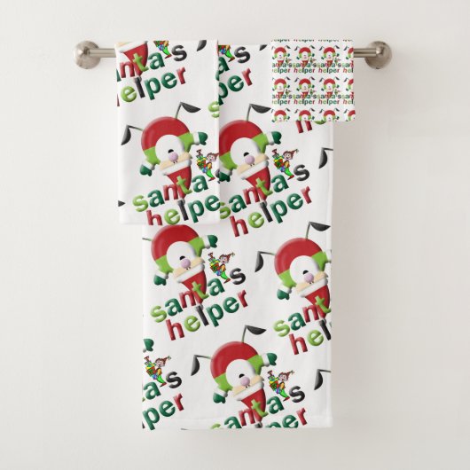 Christmas Bath Towel Sets, Santa's Helper Bad Handdoek (Insitu)