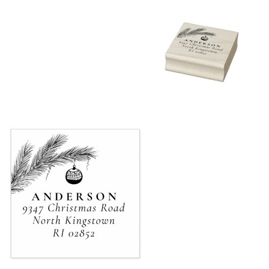 Christmas Bauble Elegant Script Retouradres Rubberstempel (Gestempeld)