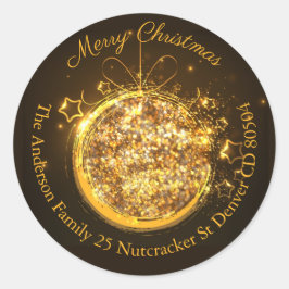 Christmas bauble gouden glitter adres ronde sticker