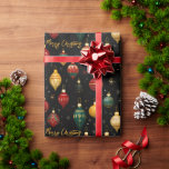 Christmas Bauble Ornament Bright Cadeaupapier<br><div class="desc">Een helder kleurrijk kerstinpakpapier ontwerp van glanzende kerstballen ornamenten in felle kleuren van goudrood en blauw allemaal op een zwarte achtergrond. De formulering "Vrolijk kerstfeest" in goudkleurig lettertype kan worden aangepast met elke begroeting als dat nodig is of personaliseren met een naam.</div>