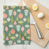 Christmas Bauble Ornamenten op Sage Green Theedoek (Quarter Fold)