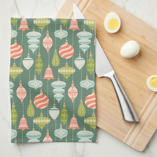 Christmas Bauble Ornamenten op Sage Green Theedoek (Quarter Fold)