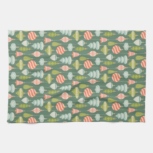 Christmas Bauble Ornamenten op Sage Green Theedoek (Horizontaal)