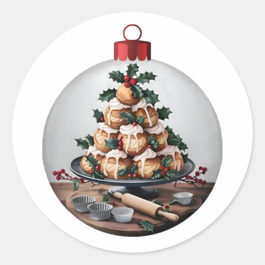 Christmas Bauble Profiteroles Baker Ronde Sticker (Voorkant)