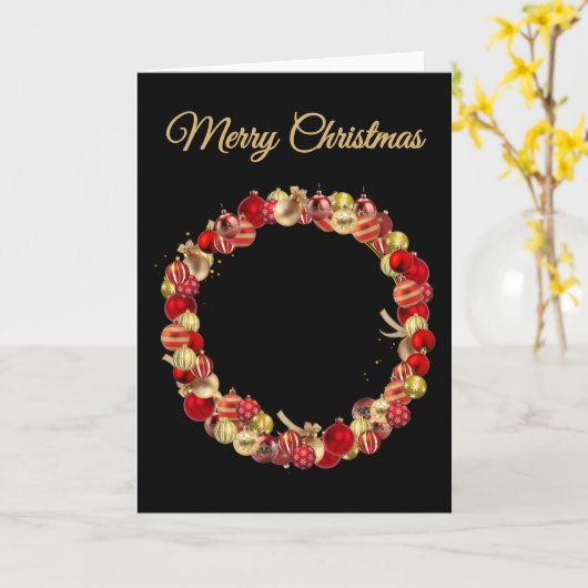 Christmas Bauble wreath with greeting black blank Kaart (Gele Bloem)