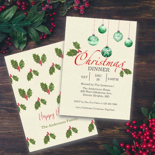 Christmas Baubles Customize Party Invitation Kaart