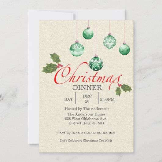 Christmas Baubles Customize Party Invitation Kaart (Voorkant)