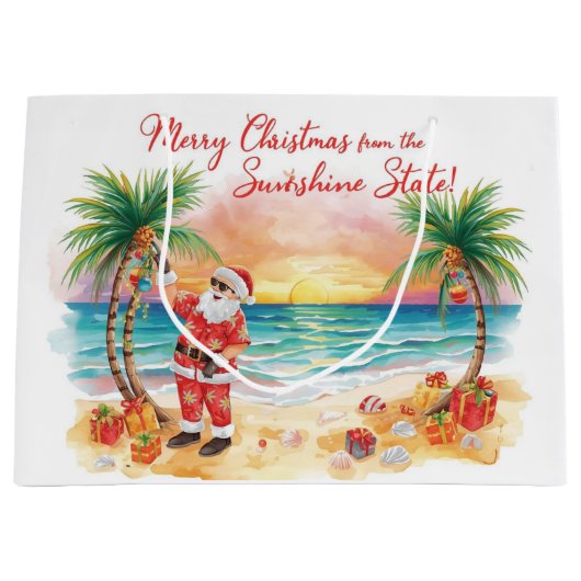 Christmas BBQ Santa at the Beach Florida  Groot Cadeauzakje (Voorkant)
