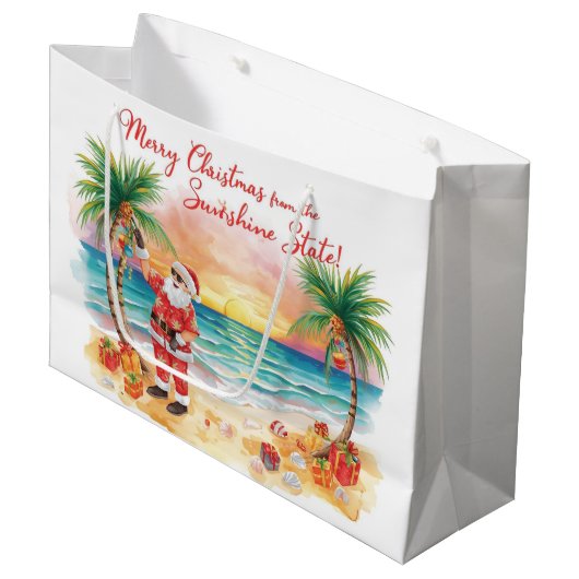 Christmas BBQ Santa at the Beach Florida  Groot Cadeauzakje (Voorkant Gekanteld)