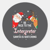 Christmas Be Nice To The Interpreter Santa Long Sl Ronde Sticker (Voorkant)