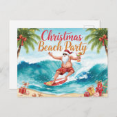 Christmas Beach Party – Tropical Santa Surfing  Uitnodiging Briefkaart (Voorkant / Achterkant)