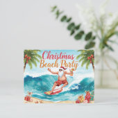 Christmas Beach Party – Tropical Santa Surfing  Uitnodiging Briefkaart (Staand voorkant)