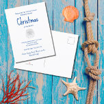 Christmas Beach Party Tropische Zanddollar Uitnodiging Briefkaart<br><div class="desc">Christmas Beach Party Invitation briefkaart,  met een tropische zanddollar en blauw typografisch ontwerp. Met aanpasbare letters kunt u uw eigen gegevens toevoegen. Een feestelijke manier om uw vakantieviering te plannen.</div>