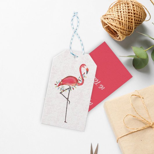 Christmas Beach Roze Flamingo Custom Cadeaulabel