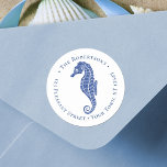 Christmas Beach Seahorse Navy Retour Adres Label<br><div class="desc">Dit kust kerstronde retour adres label is voorzien van een marineblauwe glitter zeepaardje op een lichtere aqua blauwe achtergrond. *Als u dit ontwerp op meer producten wilt of ontwerphulp nodig hebt,  neem dan contact met me op via Zazzle Chat.</div>