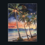 Christmas Beach Waterverf Briefkaart<br><div class="desc">Kerststrand Mooie Kerstmis,  vrolijke zandzomervakantie,  cadeau palmillustratiepartij,  natuur happy tree,  vakantie tropisch,  waterverf schilderij kerststrand</div>