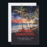 Christmas Beach Waterverf Kaart<br><div class="desc">Kerststrand Mooie Kerstmis,  vrolijke zandzomervakantie,  cadeau palmillustratiepartij,  natuur happy tree,  vakantie tropisch,  waterverf schilderij kerststrand</div>