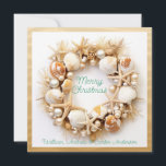 Christmas Beach Waves Zeeschelpen Zeesterren Parel Feestdagenkaart<br><div class="desc">Mooie schelpen,   parels,  zeesterren en zeewier kerstkrans. Voor de gelukkigen die niet te maken hebben met tonnen sneeuw en in de winter naar het strand kunnen.</div>