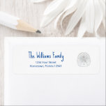 Christmas Beach Zand Dollar Retouradres Etiket<br><div class="desc">Christmas Beach Return Address Label,  met een tropische zanddollar en blauw typografisch ontwerp. Met aanpasbare letters kunt u uw eigen tekst toevoegen. Een feestelijke aanvulling op uw vakantie uitnodigingen en kaarten.</div>