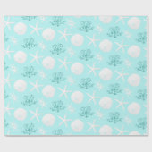 Christmas Beach Zand Dollar Starfish Aqua Blue Cadeaupapier (Vlak)