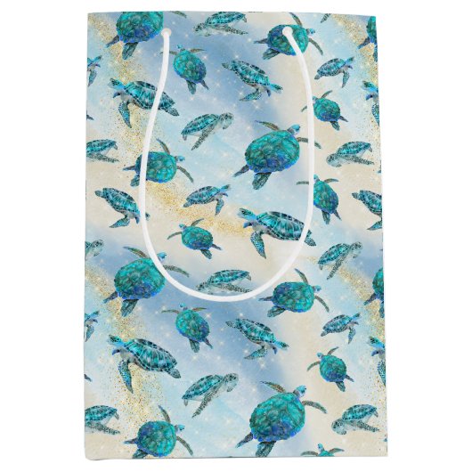 Christmas Beach Zee Turtle Glitter Sparkle Medium Cadeauzakje (Voorkant)