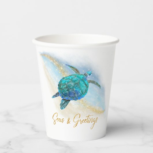 Christmas Beach Zee Turtle Zeeen en Groeten Papieren Bekers (Voorkant)