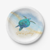 Christmas Beach Zee Turtle Zeeen en Groeten Papieren Bordje (Voorkant)