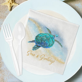 Christmas Beach Zee Turtle Zeeen en Groeten Servet