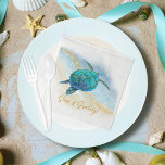 Christmas Beach Zee Turtle Zeeen en Groeten Servet<br><div class="desc">Vermaak uw gasten in kustvakantiestijl, met deze borden van tropisch strandkerstpapier, met een waterverf turquoise blauwe zeeen schildpad op een abstracte strandachtergrond met een faux gouden glitter sprankelende golf, en gouden Zeeen & Groeten. Bekijk het collectie voor meer overeenkomende producten of neem contact met me op via Zazzle Chat als...</div>