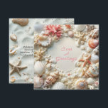 Christmas Beach Zeeen & Groeten Feestdagenkaart<br><div class="desc">Mooie schelpen,   parels,  zeesterren en roze koraal kerstkrans. Voor die gelukkige mensen die niet te maken hebben met tonnen sneeuw en in de winter naar het strand kunnen gaan.</div>