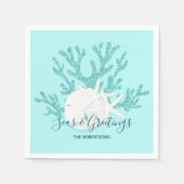 Christmas Beach Zeeen & Groeten Zanddollar Aqua Servet (Voorkant)