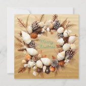 Christmas Beach zeeschelpen dennenappels zeewier Feestdagenkaart (Voorkant)