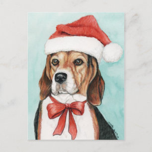 Christmas Beagle Dog Art Postcad Feestdagenkaart