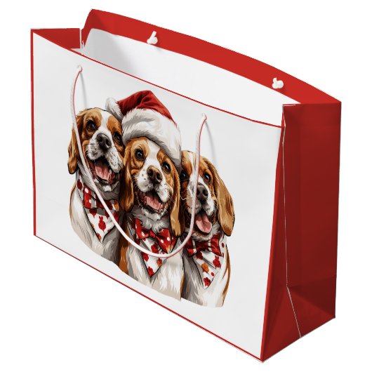 Christmas Beagle Dogs Groot Cadeauzakje (Achterkant Gekanteld)