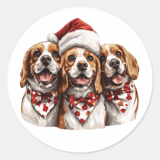 Christmas Beagle Dogs Ronde Sticker (Voorkant)
