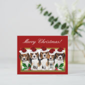 Christmas Beagle puppies postcard Feestdagenkaart (Staand voorkant)