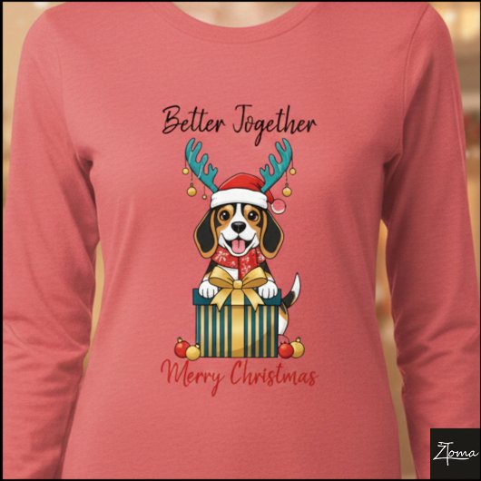 Christmas Beagle Reindeer Scarf Gift Graphic Tri-Blend Shirt