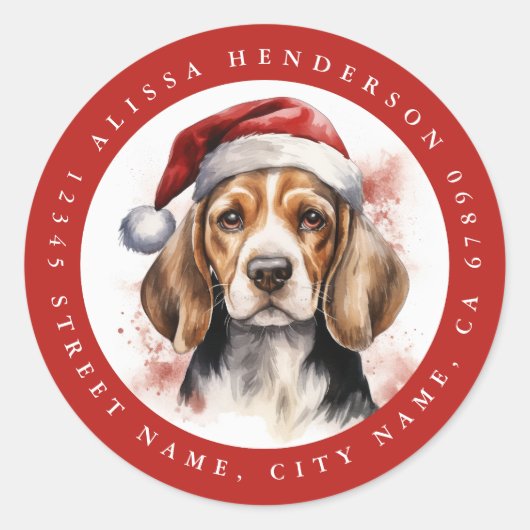 Christmas Beagle Ronde Stickers (Voorkant)
