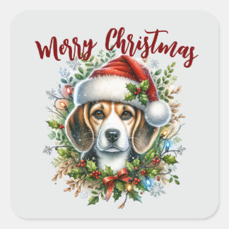 Christmas Beagle Rustic Christmas Farmhouse Style  Vierkante Sticker