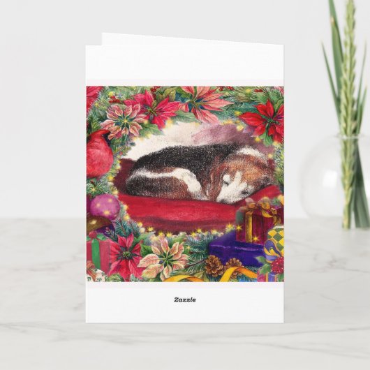 Christmas Beagle Sleepy Cozy Puppy Feestdagen Kaart (Achterkant)